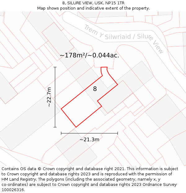 8, SILURE VIEW, USK, NP15 1TR: Plot and title map