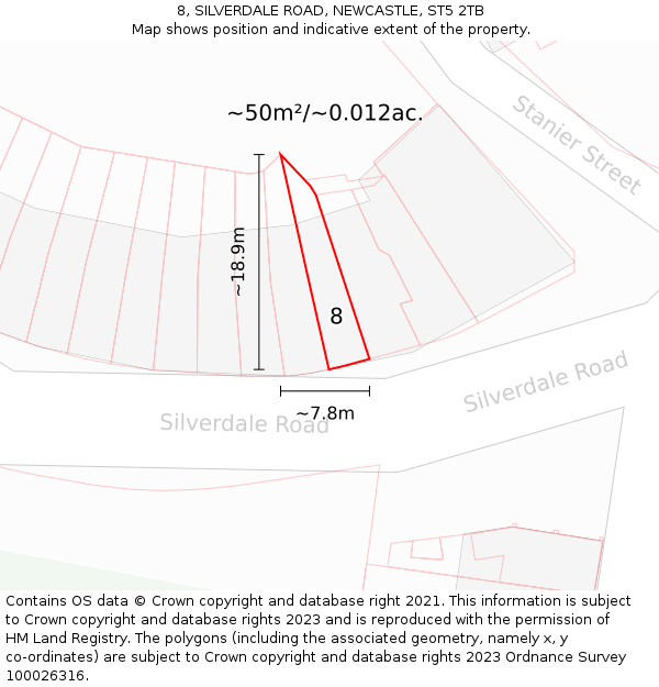8, SILVERDALE ROAD, NEWCASTLE, ST5 2TB: Plot and title map