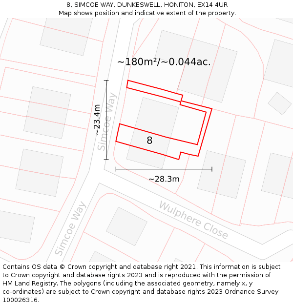8, SIMCOE WAY, DUNKESWELL, HONITON, EX14 4UR: Plot and title map