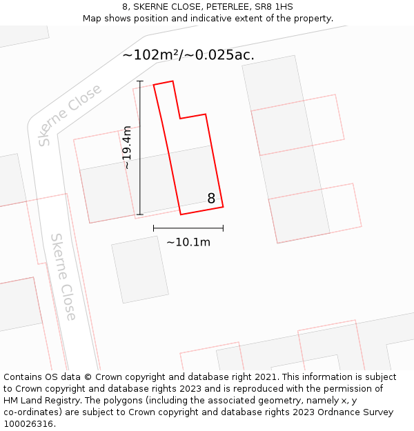8, SKERNE CLOSE, PETERLEE, SR8 1HS: Plot and title map
