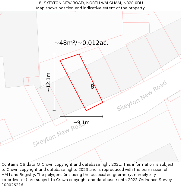 8, SKEYTON NEW ROAD, NORTH WALSHAM, NR28 0BU: Plot and title map