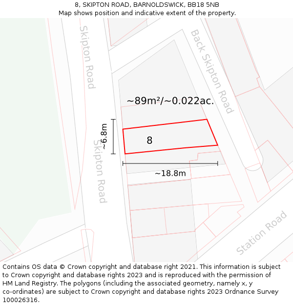 8, SKIPTON ROAD, BARNOLDSWICK, BB18 5NB: Plot and title map