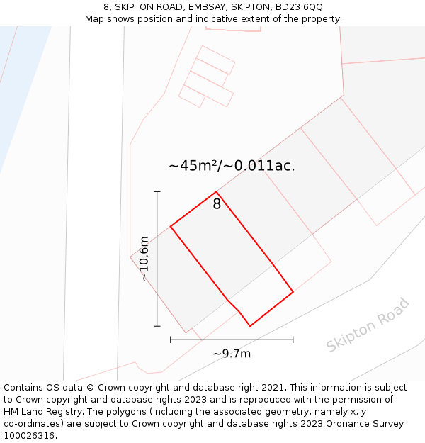 8, SKIPTON ROAD, EMBSAY, SKIPTON, BD23 6QQ: Plot and title map