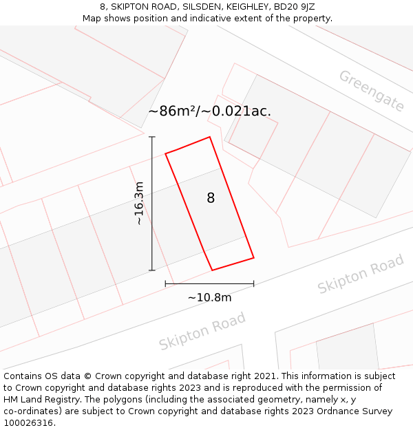 8, SKIPTON ROAD, SILSDEN, KEIGHLEY, BD20 9JZ: Plot and title map