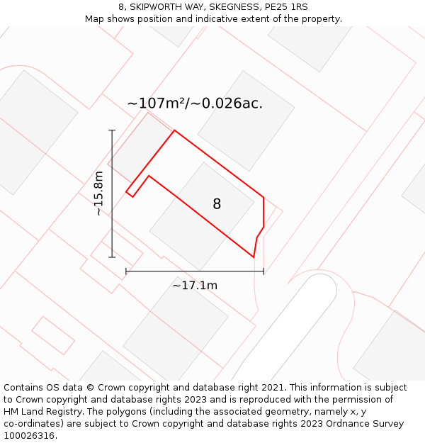 8, SKIPWORTH WAY, SKEGNESS, PE25 1RS: Plot and title map