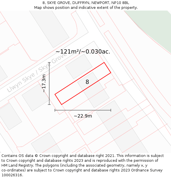 8, SKYE GROVE, DUFFRYN, NEWPORT, NP10 8BL: Plot and title map