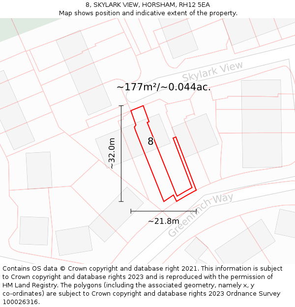 8, SKYLARK VIEW, HORSHAM, RH12 5EA: Plot and title map