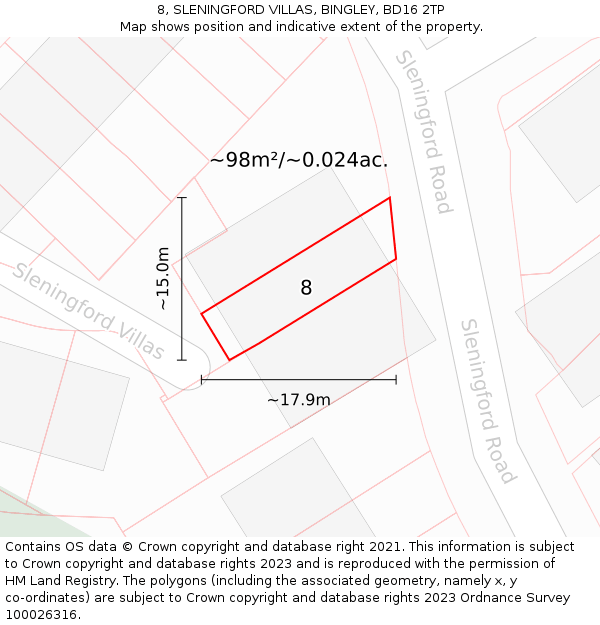8, SLENINGFORD VILLAS, BINGLEY, BD16 2TP: Plot and title map