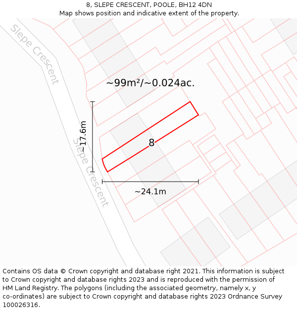 8, SLEPE CRESCENT, POOLE, BH12 4DN: Plot and title map