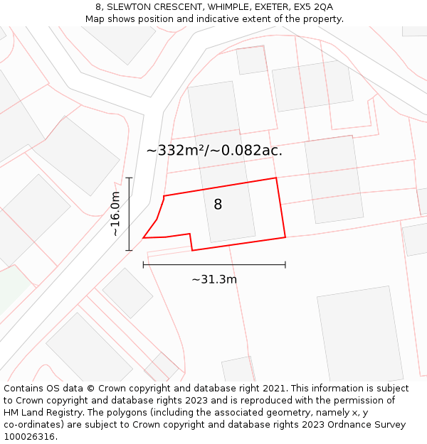 8, SLEWTON CRESCENT, WHIMPLE, EXETER, EX5 2QA: Plot and title map