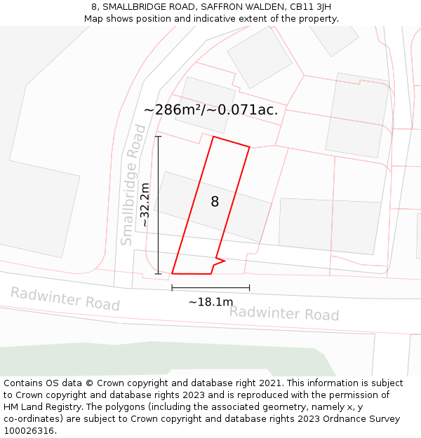 8, SMALLBRIDGE ROAD, SAFFRON WALDEN, CB11 3JH: Plot and title map