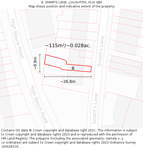 8, SMARTS LANE, LOUGHTON, IG10 4BX: Plot and title map