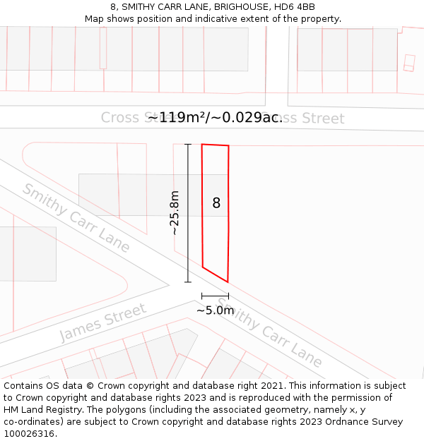 8, SMITHY CARR LANE, BRIGHOUSE, HD6 4BB: Plot and title map