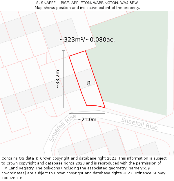 8, SNAEFELL RISE, APPLETON, WARRINGTON, WA4 5BW: Plot and title map