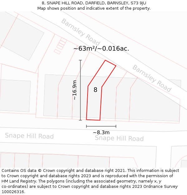 8, SNAPE HILL ROAD, DARFIELD, BARNSLEY, S73 9JU: Plot and title map