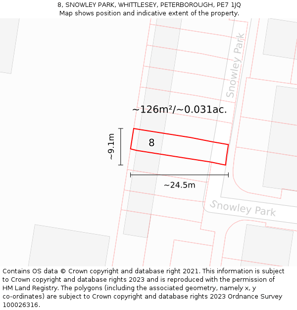8, SNOWLEY PARK, WHITTLESEY, PETERBOROUGH, PE7 1JQ: Plot and title map