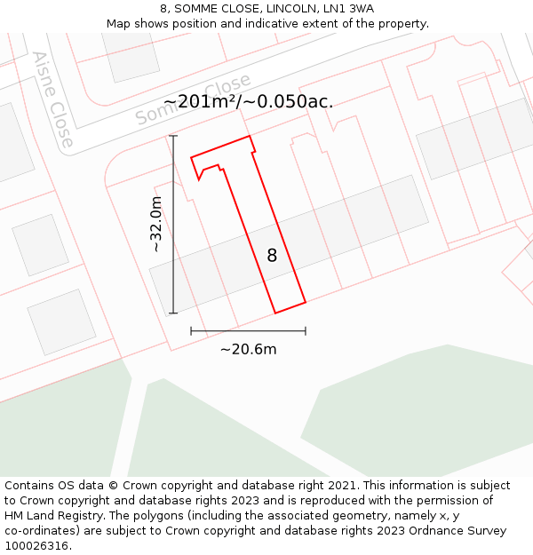 8, SOMME CLOSE, LINCOLN, LN1 3WA: Plot and title map