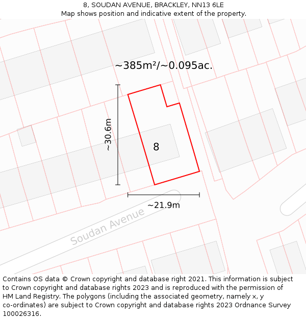 8, SOUDAN AVENUE, BRACKLEY, NN13 6LE: Plot and title map