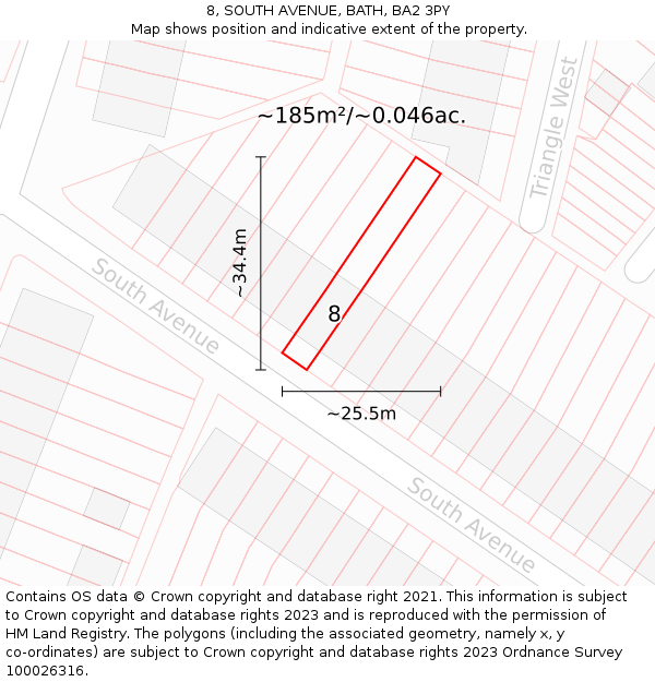 8, SOUTH AVENUE, BATH, BA2 3PY: Plot and title map