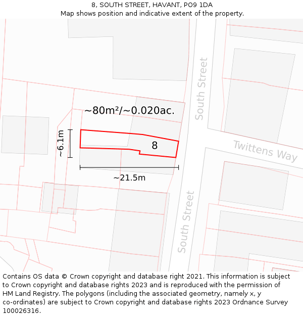 8, SOUTH STREET, HAVANT, PO9 1DA: Plot and title map
