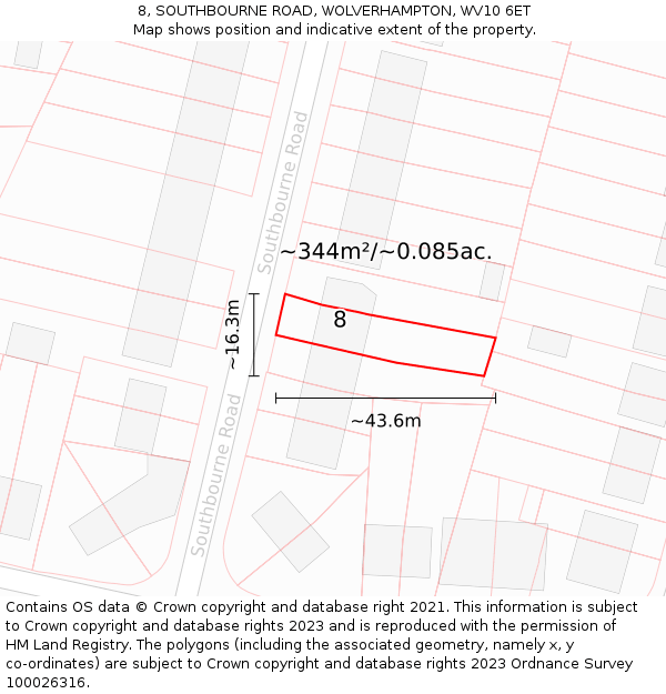 8, SOUTHBOURNE ROAD, WOLVERHAMPTON, WV10 6ET: Plot and title map