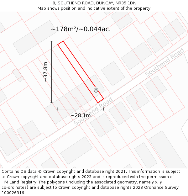 8, SOUTHEND ROAD, BUNGAY, NR35 1DN: Plot and title map