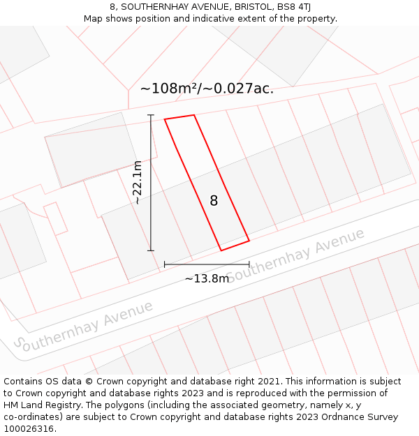 8, SOUTHERNHAY AVENUE, BRISTOL, BS8 4TJ: Plot and title map