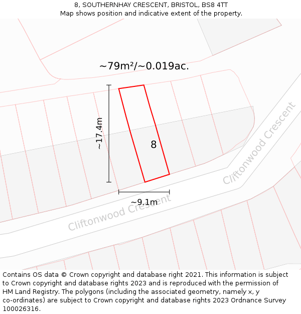 8, SOUTHERNHAY CRESCENT, BRISTOL, BS8 4TT: Plot and title map