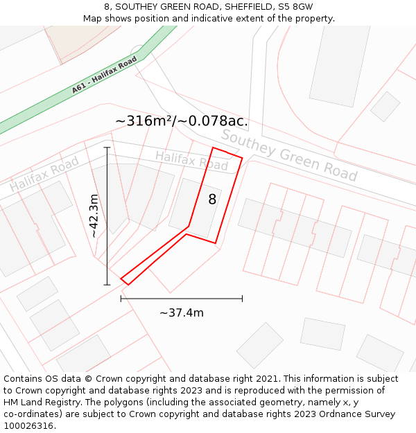 8, SOUTHEY GREEN ROAD, SHEFFIELD, S5 8GW: Plot and title map