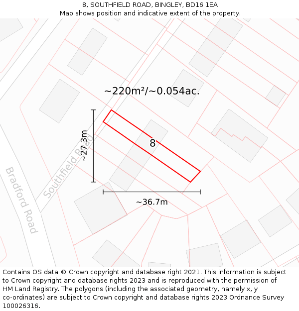 8, SOUTHFIELD ROAD, BINGLEY, BD16 1EA: Plot and title map