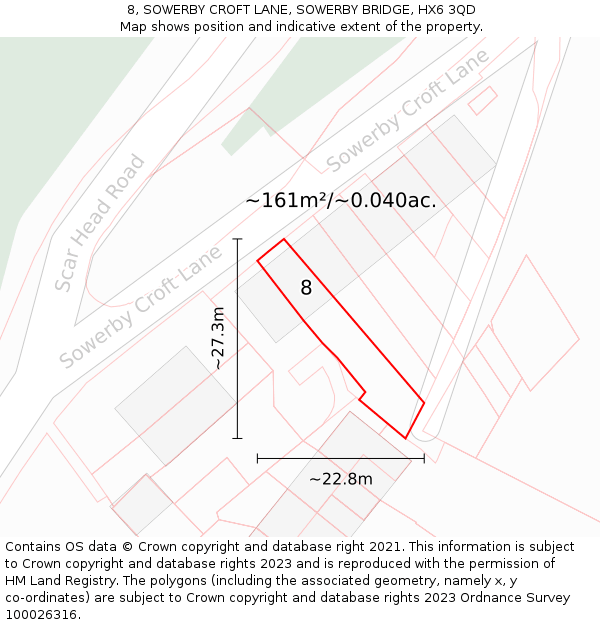 8, SOWERBY CROFT LANE, SOWERBY BRIDGE, HX6 3QD: Plot and title map