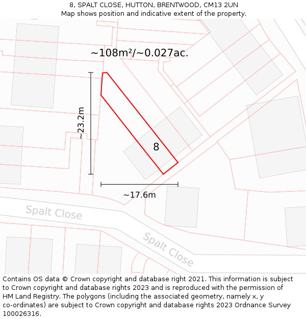 8, SPALT CLOSE, HUTTON, BRENTWOOD, CM13 2UN: Plot and title map