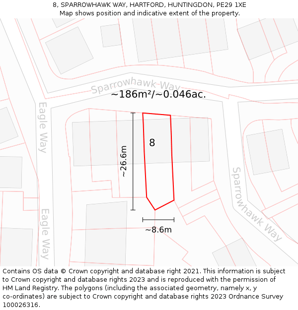 8, SPARROWHAWK WAY, HARTFORD, HUNTINGDON, PE29 1XE: Plot and title map