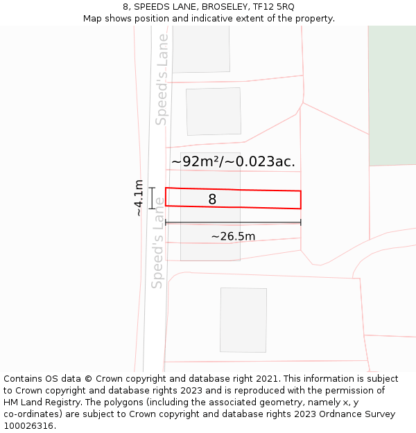8, SPEEDS LANE, BROSELEY, TF12 5RQ: Plot and title map