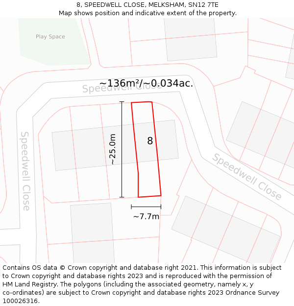 8, SPEEDWELL CLOSE, MELKSHAM, SN12 7TE: Plot and title map
