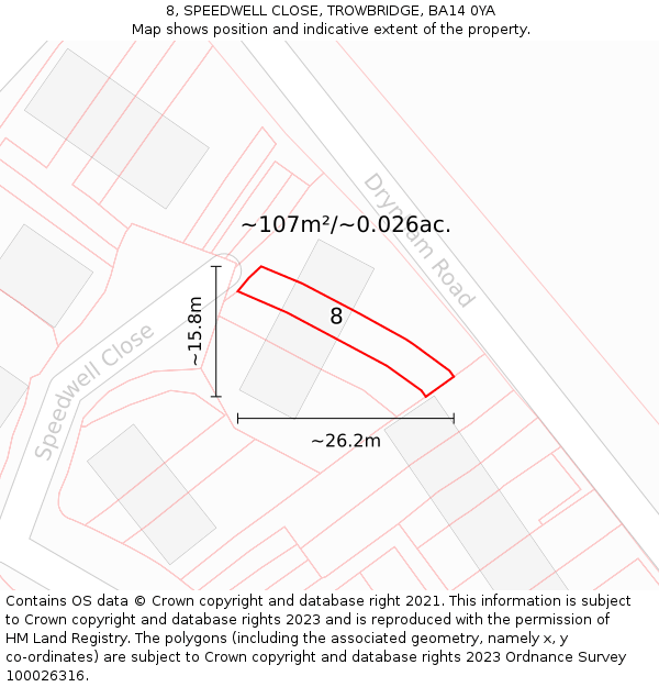 8, SPEEDWELL CLOSE, TROWBRIDGE, BA14 0YA: Plot and title map