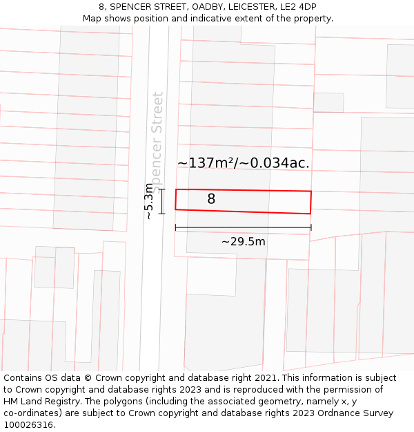 8, SPENCER STREET, OADBY, LEICESTER, LE2 4DP: Plot and title map