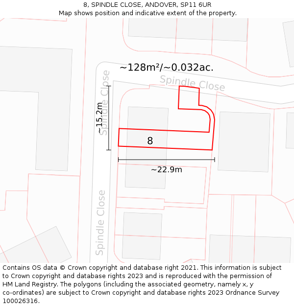 8, SPINDLE CLOSE, ANDOVER, SP11 6UR: Plot and title map