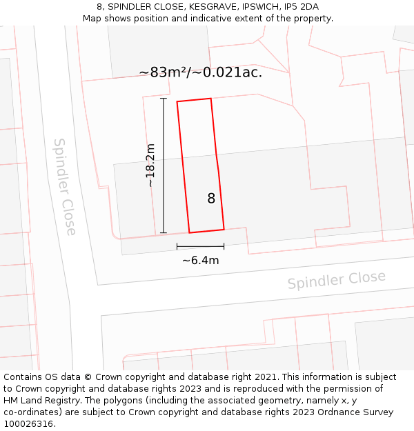 8, SPINDLER CLOSE, KESGRAVE, IPSWICH, IP5 2DA: Plot and title map