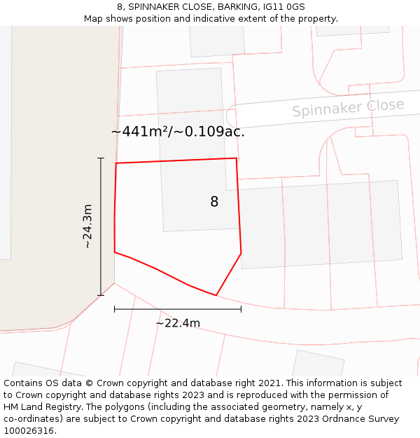 8, SPINNAKER CLOSE, BARKING, IG11 0GS: Plot and title map