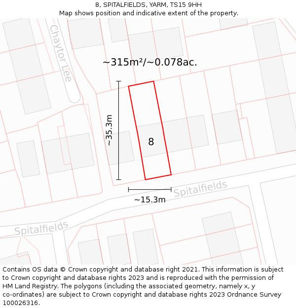 8, SPITALFIELDS, YARM, TS15 9HH: Plot and title map