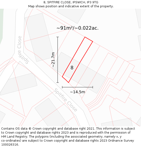 8, SPITFIRE CLOSE, IPSWICH, IP3 9TG: Plot and title map
