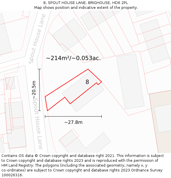 8, SPOUT HOUSE LANE, BRIGHOUSE, HD6 2PL: Plot and title map