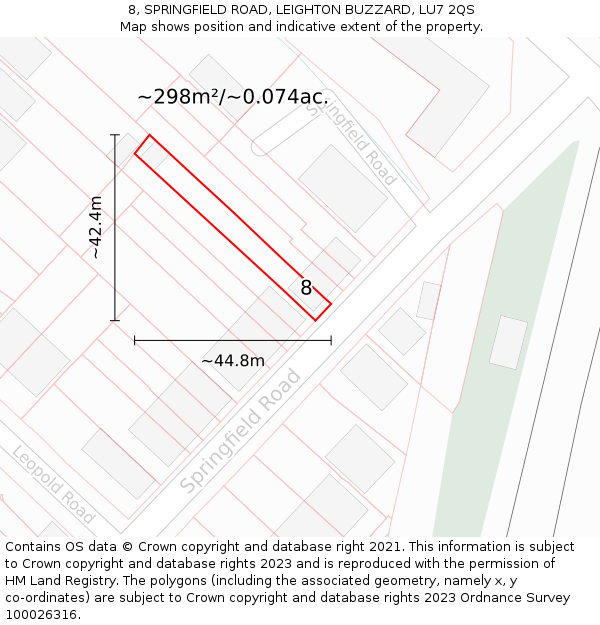 8, SPRINGFIELD ROAD, LEIGHTON BUZZARD, LU7 2QS: Plot and title map