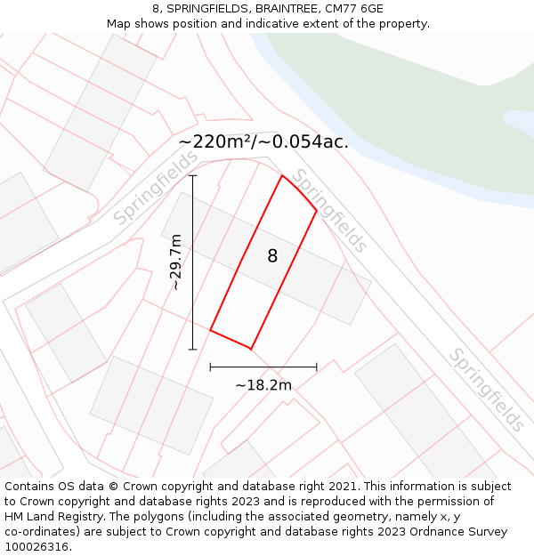 8, SPRINGFIELDS, BRAINTREE, CM77 6GE: Plot and title map