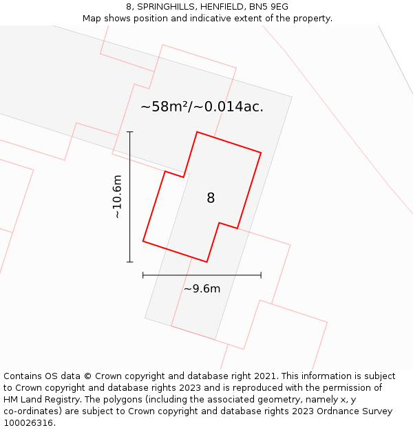 8, SPRINGHILLS, HENFIELD, BN5 9EG: Plot and title map