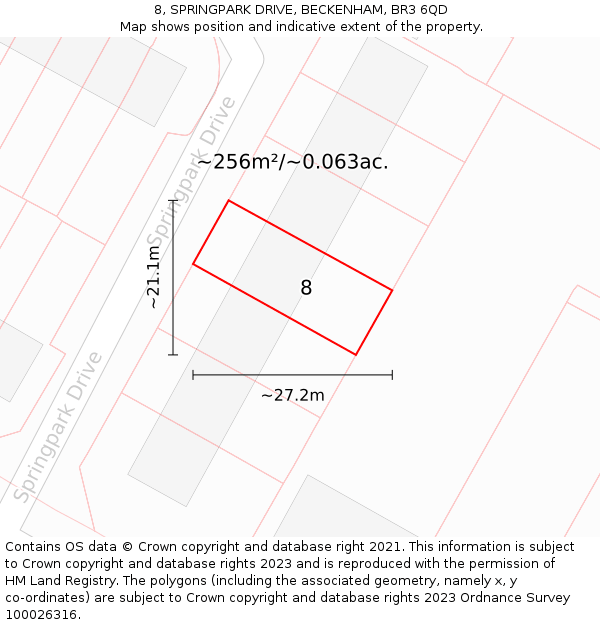 8, SPRINGPARK DRIVE, BECKENHAM, BR3 6QD: Plot and title map
