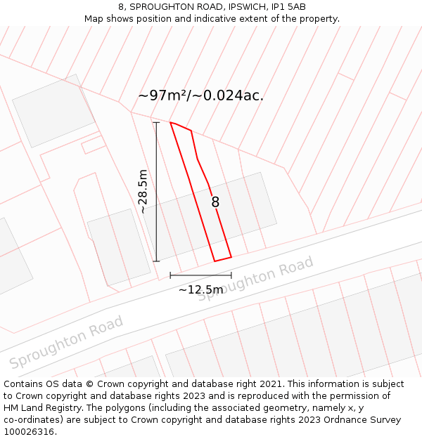 8, SPROUGHTON ROAD, IPSWICH, IP1 5AB: Plot and title map
