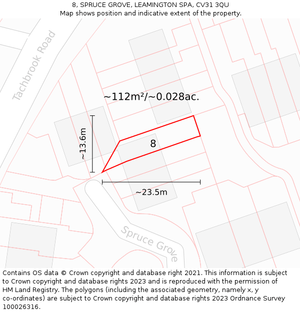 8, SPRUCE GROVE, LEAMINGTON SPA, CV31 3QU: Plot and title map