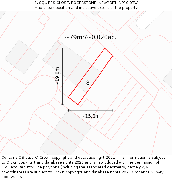 8, SQUIRES CLOSE, ROGERSTONE, NEWPORT, NP10 0BW: Plot and title map